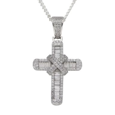 New Sterling Silver Cubic Zirconia Cross & 20" Curb Necklace