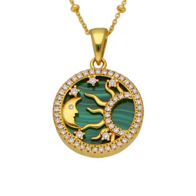 New Gold Plated Sterling Silver Celestial Malachite Necklace