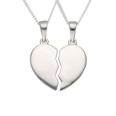 New Sterling Silver 2-Part Polished Heart Friendship Necklace