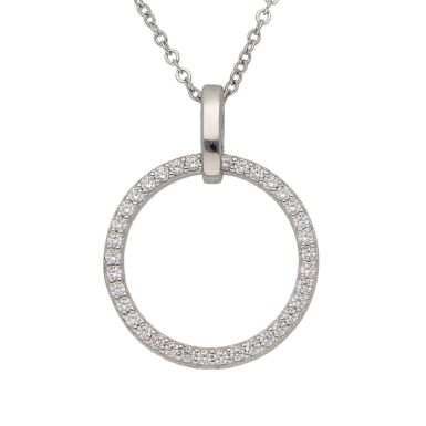 New Sterlng Silver Cubic Zirconia Circle Adjustable Necklace