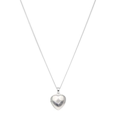 New Sterling Silver Stone Set Heart Locket & 18" Necklace
