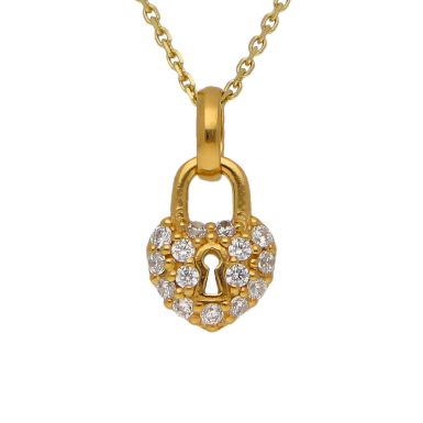 New Gold Plated Sterling Silver Cubic Zirconia Padlock & Chain