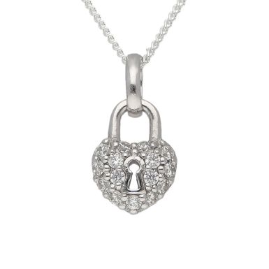 New Sterling Silver Cubic Zirconia Padlock & 18" Necklace