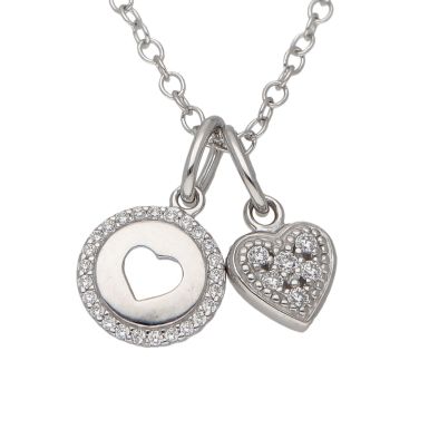 New Sterling Silver Double Heart 17.5" Necklace