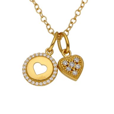 New Gold Plated Sterling Silver Double Heart 17.5" Necklace