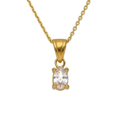New Gold Plated Sterling Silver Oval Cubic Zirconia 18" Necklace
