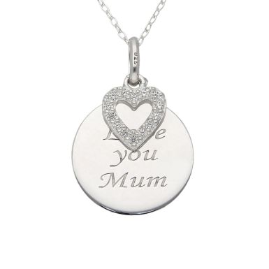 New Sterling Silver Cubic Zirconia Love You Mum 18" Necklace