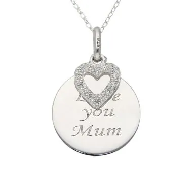 New Sterling Silver Cubic Zirconia Love You Mum 18" Necklace