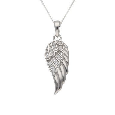 New Sterling Silver Cubic Zirconia Angel Wing & 18" Necklace