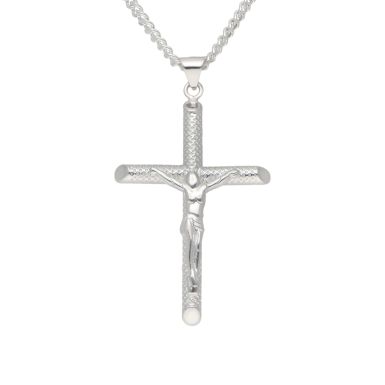 New Sterling Silver Patterned Crucifix & 22" Chain Necklace