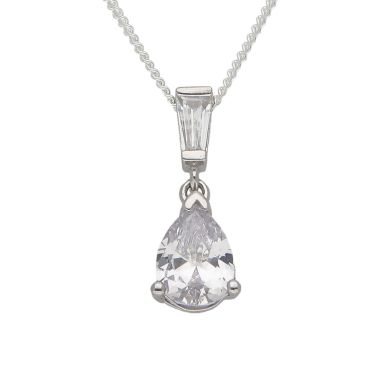 New Sterling Silver Pear Shaped Cubic Zirconia 18" Necklace