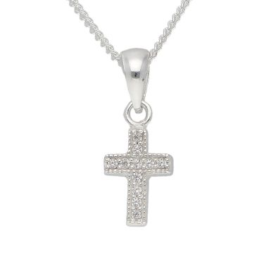 New Sterling Silver Cubic Zirconia Cross Pendant & 18" Necklace