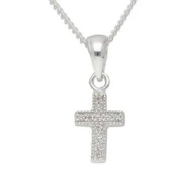 New Sterling Silver Cubic Zirconia Cross Pendant & 18" Necklace