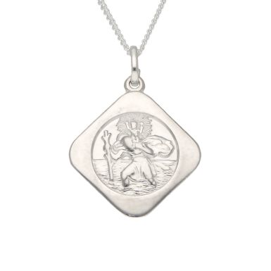 New Sterling Silver Reverse Square St Christopher & 20" Necklace