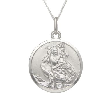 New Sterling Silver Round St Christopher 20" Pendant Necklace