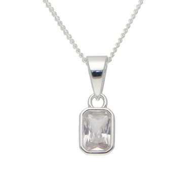 New Sterling Silver Emerald Cut Cubic Zirconia 18" Necklace