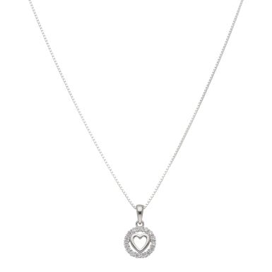 New Sterling Silver Cubic Zirconia Heart Circle & 18" Necklace