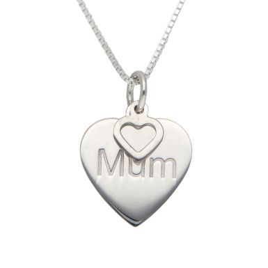 New Sterling Silver MUM Heart Pendant & 18" Chain Necklace