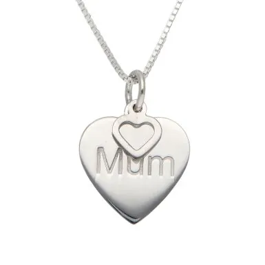New Sterling Silver MUM Heart Pendant & 18" Chain Necklace