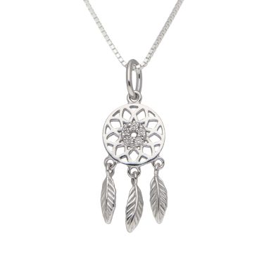 New Sterling Silver Cubic Zirconia Dreamcatcher & 18" Necklace