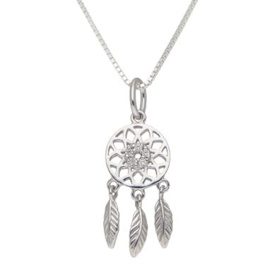 New Sterling Silver Cubic Zirconia Dreamcatcher & 18" Necklace