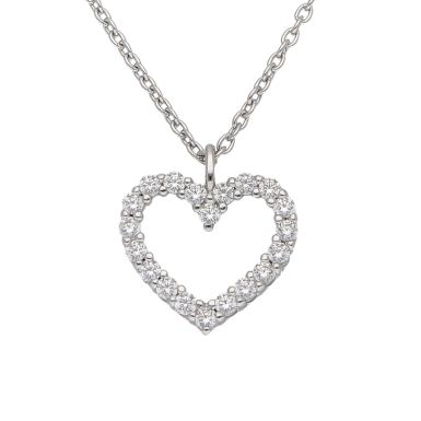 New Sterling Silver Cubic Zirconia Heart 16-18" Necklace