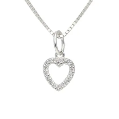 New Sterling Silver Cubic Zirconia Small Heart & 18" Necklace