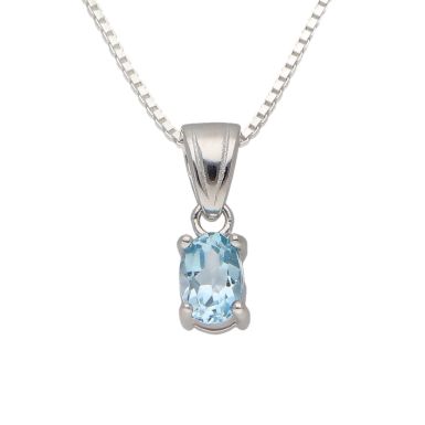 New Sterling Silver Oval Blue Topaz Pendant & 18" Chain Necklace