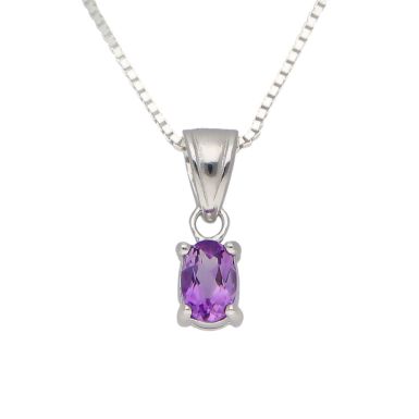 New Sterling Silver Oval Amethyst Pendant & 18" Chain Necklace