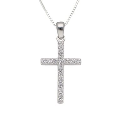New Sterling Silver Cubic Zirconia Cross & 20" Chain Necklace