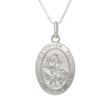 New Sterling Silver Oval St Christopher 20" Pendant Necklace