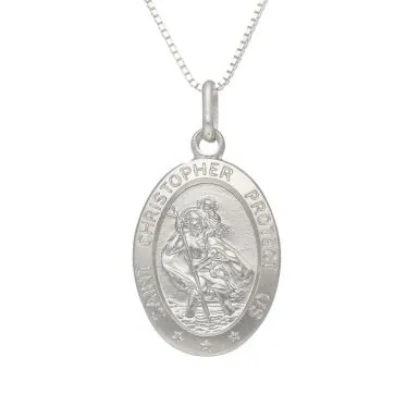 New Sterling Silver Oval St Christopher 20" Pendant Necklace