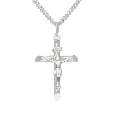 New Sterling Silver Twist Crucifix & 22" Curb Chain Necklace