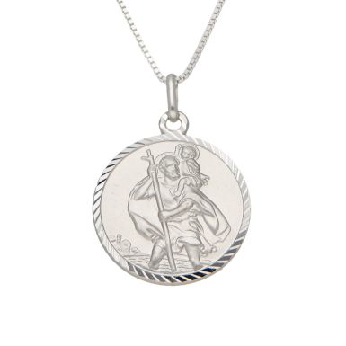 New Sterling Silver Dia-Cut Edge St Christopher & 20" Necklace