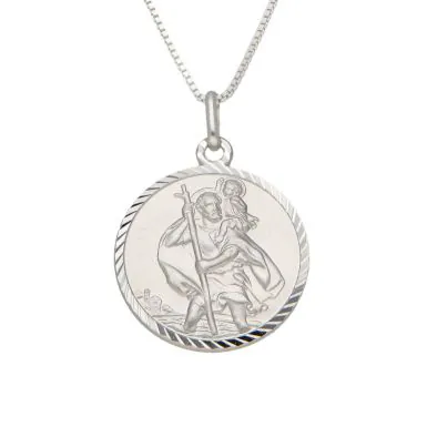 New Sterling Silver Dia-Cut Edge St Christopher & 20" Necklace