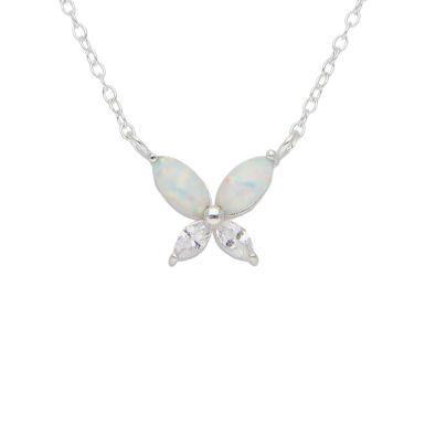 New Sterling Silver Cultured Opal Butterfly 16-17" Necklace