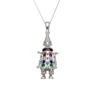 New Sterling Silver Gemstone Clown & 18" Chain Necklace
