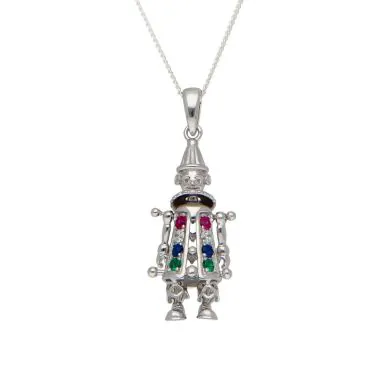 New Sterling Silver Gemstone Clown & 18" Chain Necklace