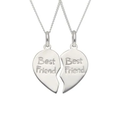 New Sterling Silver 2-Part Best Friend Heart Friendship Necklace