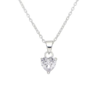 New Sterling Silver Cubic Zirconia Heart Pendant & 18" Necklace