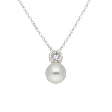 New Sterling Silver Cubic Zirconia & Pearl Pendant Necklace