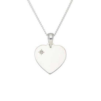New Sterling Silver Gemstone Set Polished Heart & 18" Necklace
