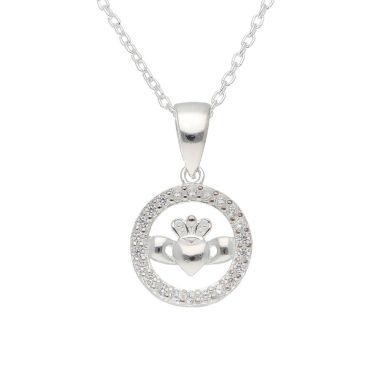 New Sterling Silver Gemstone Set Claddagh Circle & 18" Necklace