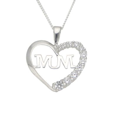 New Sterling Silver Cubic Zirconia Set Mum Heart & 18" Necklace
