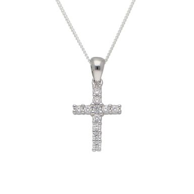 New Sterling Silver Cubic Zirconia Cross & 18" Necklace