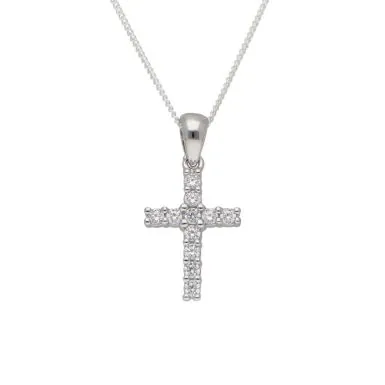 New Sterling Silver Cubic Zirconia Cross & 18" Necklace