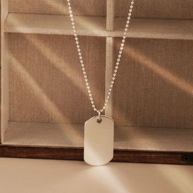 New Sterling Silver Dog Tag Engraveable Pendant & 20" Bead Chain