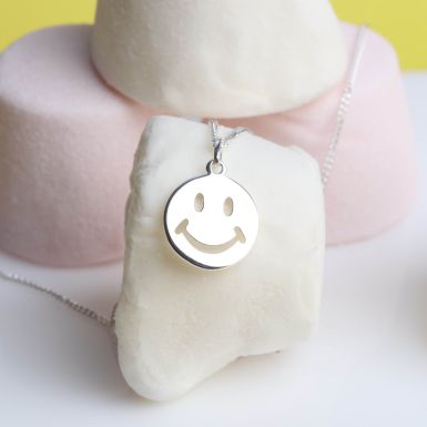 New Sterling Silver Happy Smiley Face Pendant & 16" Necklace