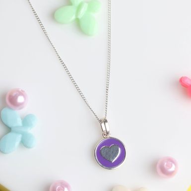 New Sterling Silver Purple Heart Pendant & 16" Chain Necklace