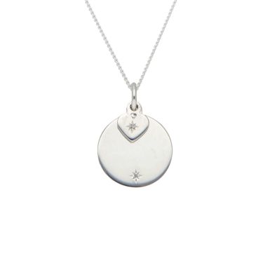 New Sterling Silver Gemstone Heart & Engravable Disc Necklace
